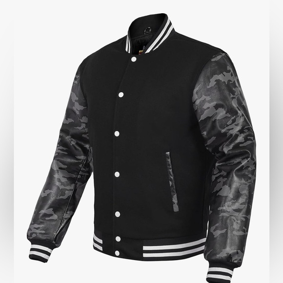 Men's Varsity Jacket Genuine Leather Sleeve & Wool Blend Letterman jacket - Picture 1 of 4